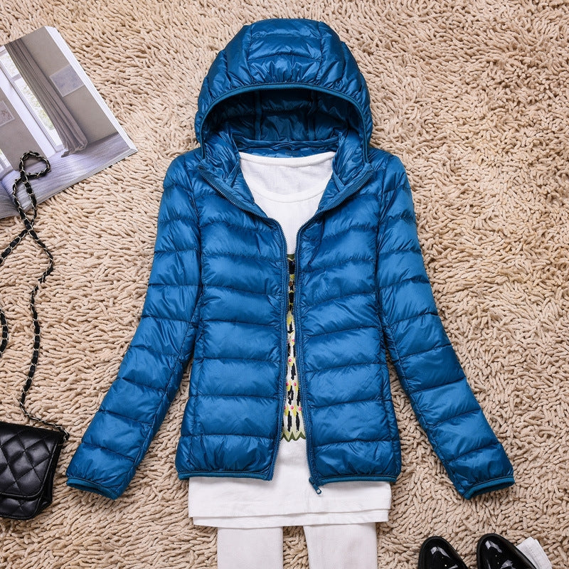 Lightweight Down Jacket for Women with Hood and Sporty Style