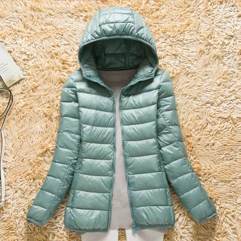 Lightweight Down Jacket for Women with Hood and Sporty Style