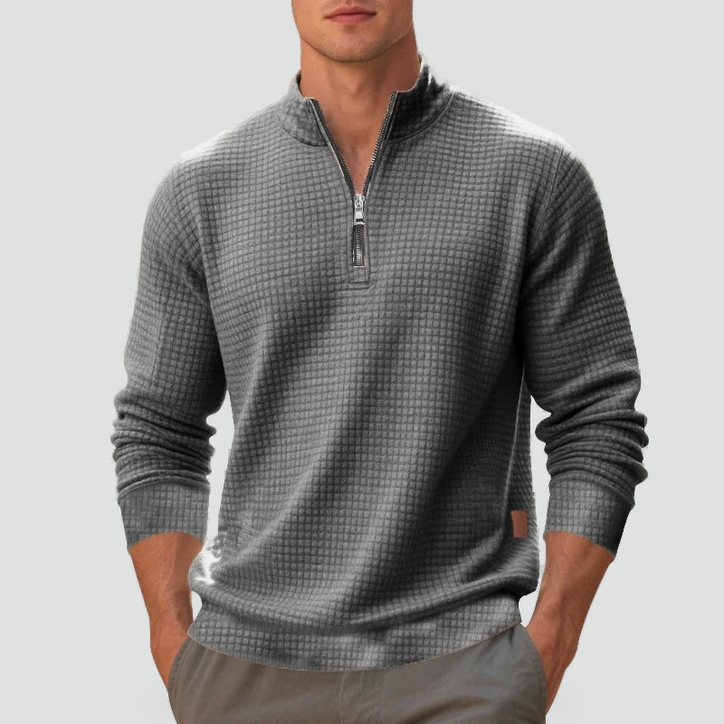 Light Waffle Sweater with Half-Zip and Mock Neck for Men