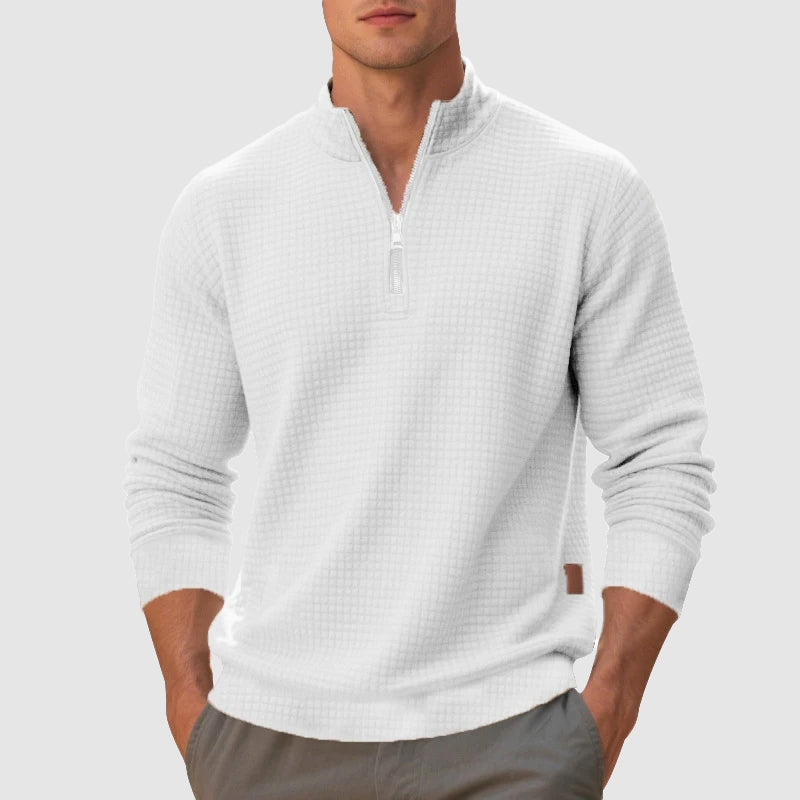 Light Waffle Sweater with Half-Zip and Mock Neck for Men