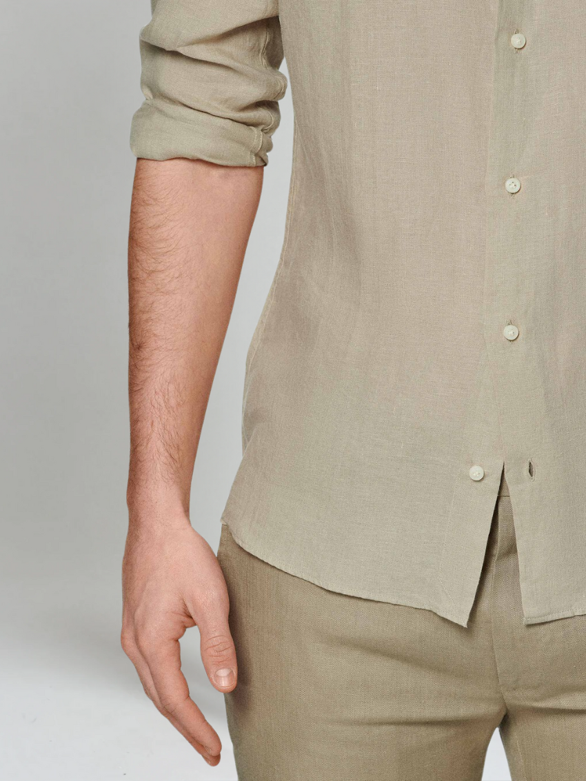 Linen Shirt Men Long Sleeves Slim Fit Casual