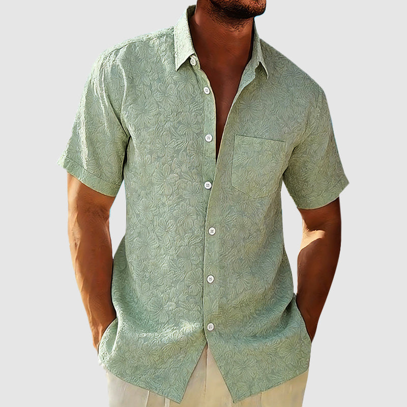 Linen Shirt Men Regular Fit Short Sleeves Chest Pocket Casual