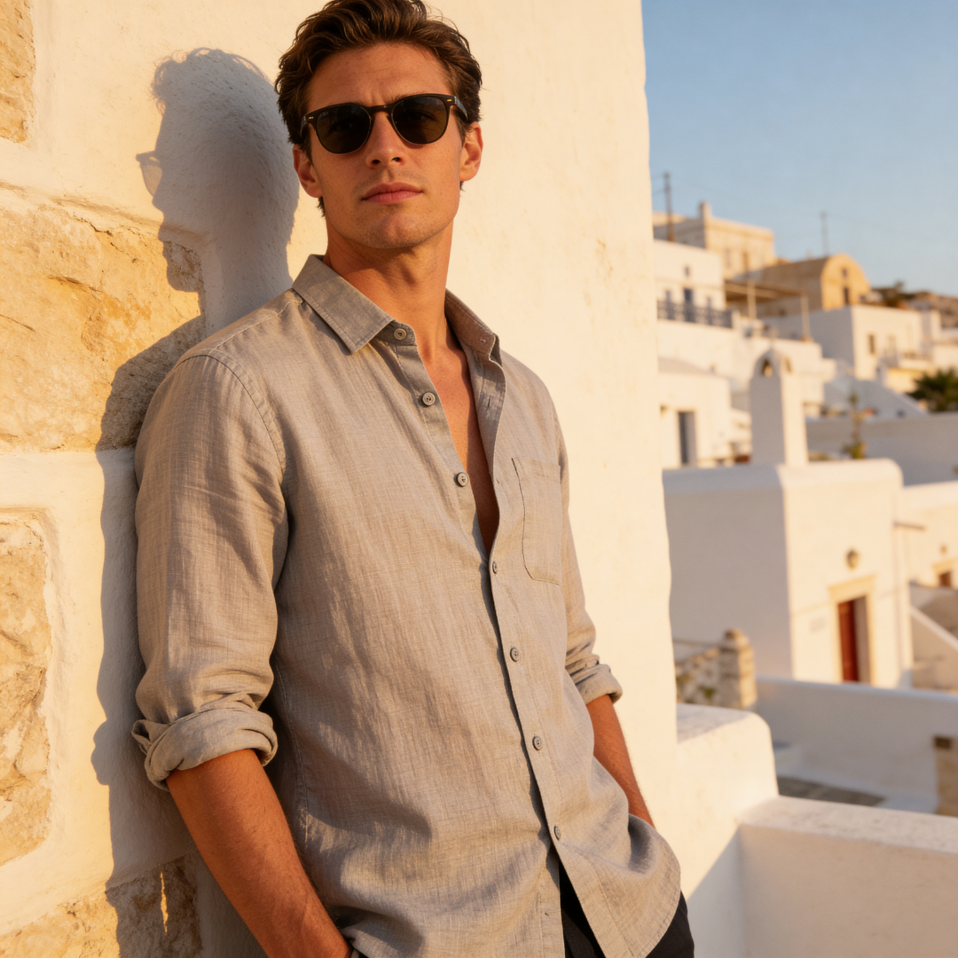Linen Shirt Men Long Sleeves Casual Summer