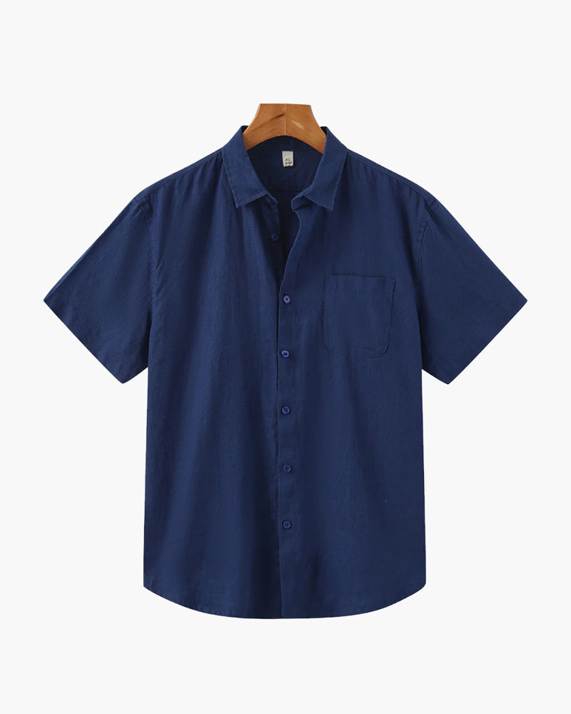 Linen Short Sleeve Shirt for Men Summer Casual