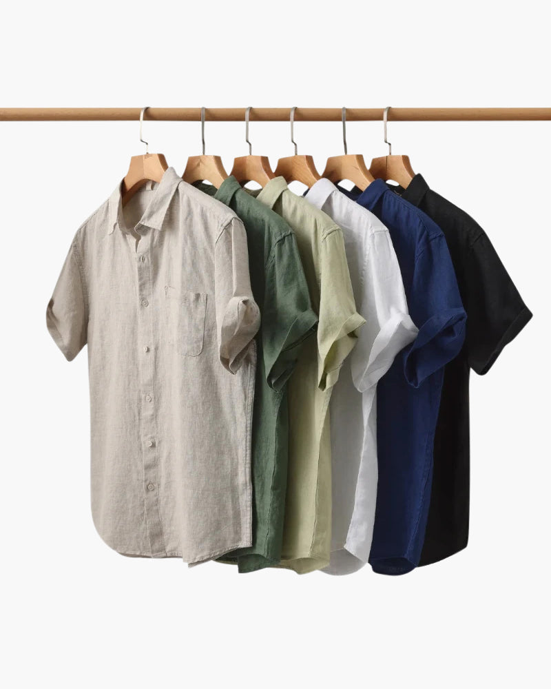 Linen Short Sleeve Shirt for Men Summer Casual
