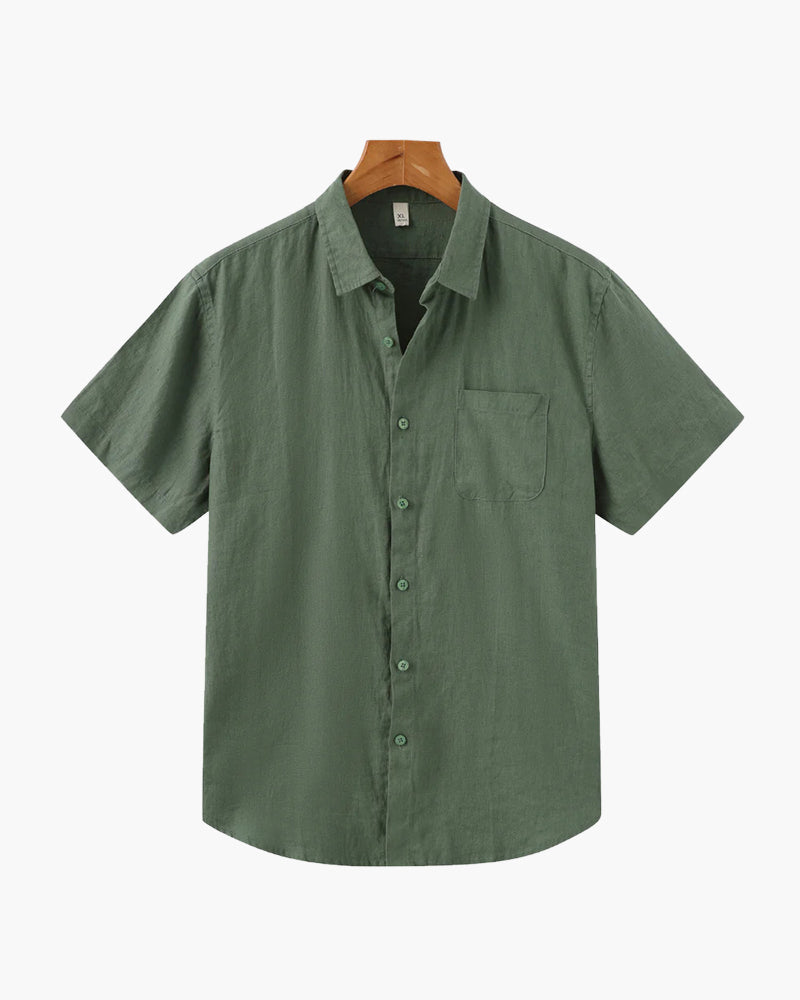 Linen Short Sleeve Shirt for Men Summer Casual