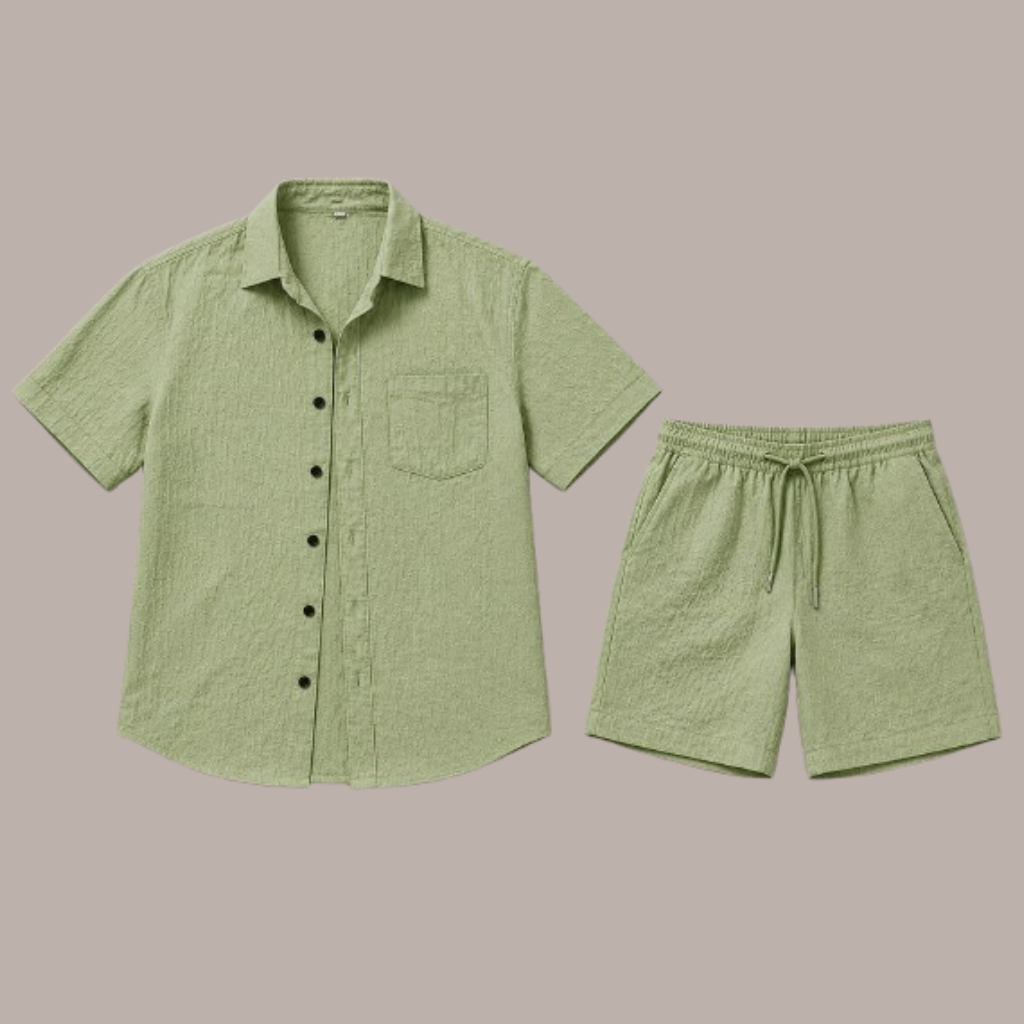 Men's Summer Set with Short Sleeves and Drawstring Shorts