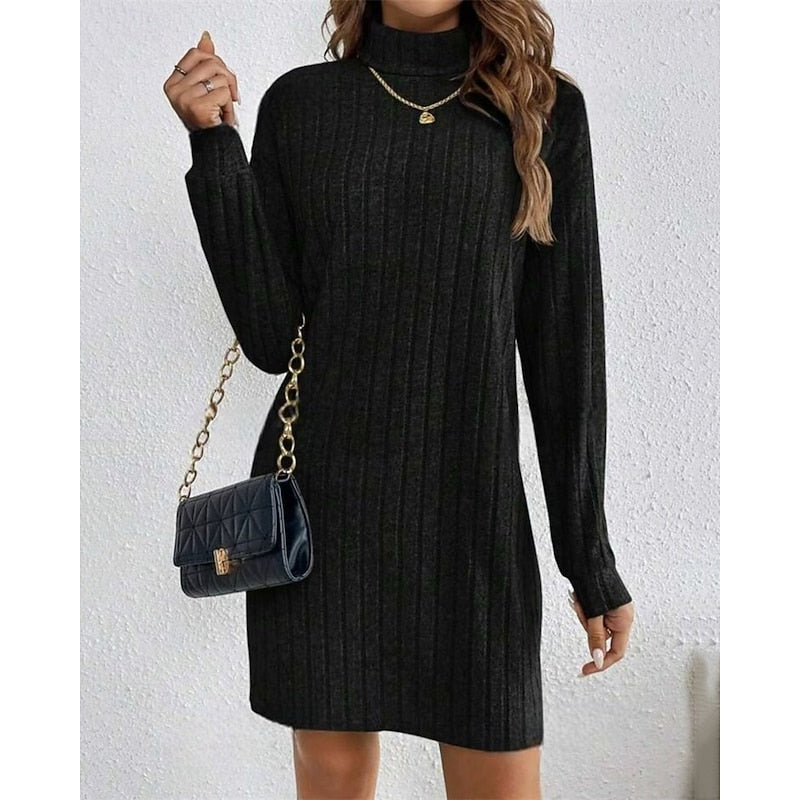 Imogen | Ribbed High-Collar Sweater Dress