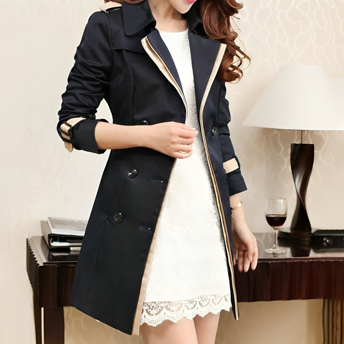Removable-Belt Double-Breasted Trench Coat