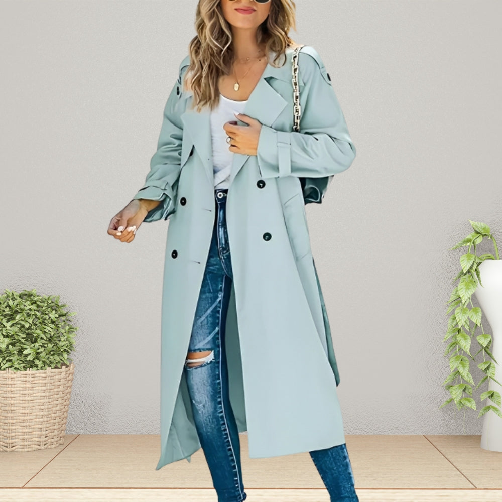 Luxe Ladies Trench Coat with Double Breasted Buttons and Turn-Down Collar