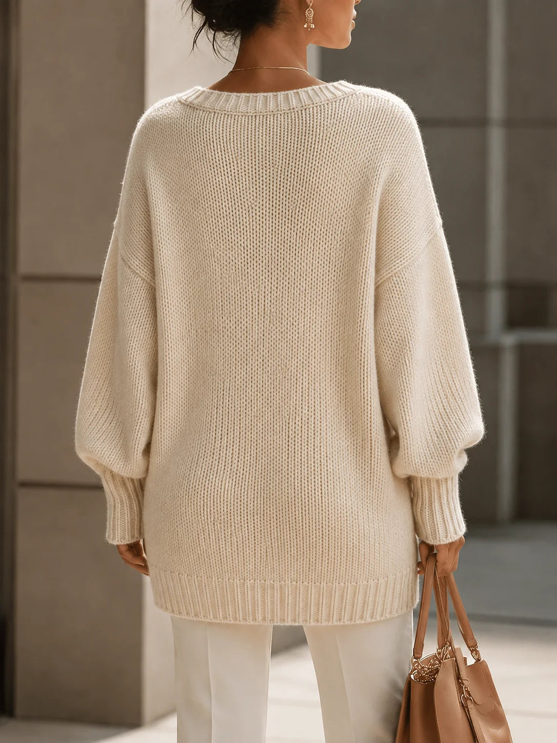 Women's Cable Knit Jumper with V Neckline