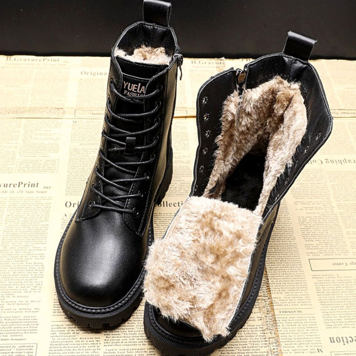 Marcia | Women's Black Lace-Up Winter Ankle Boots with Warm Lining