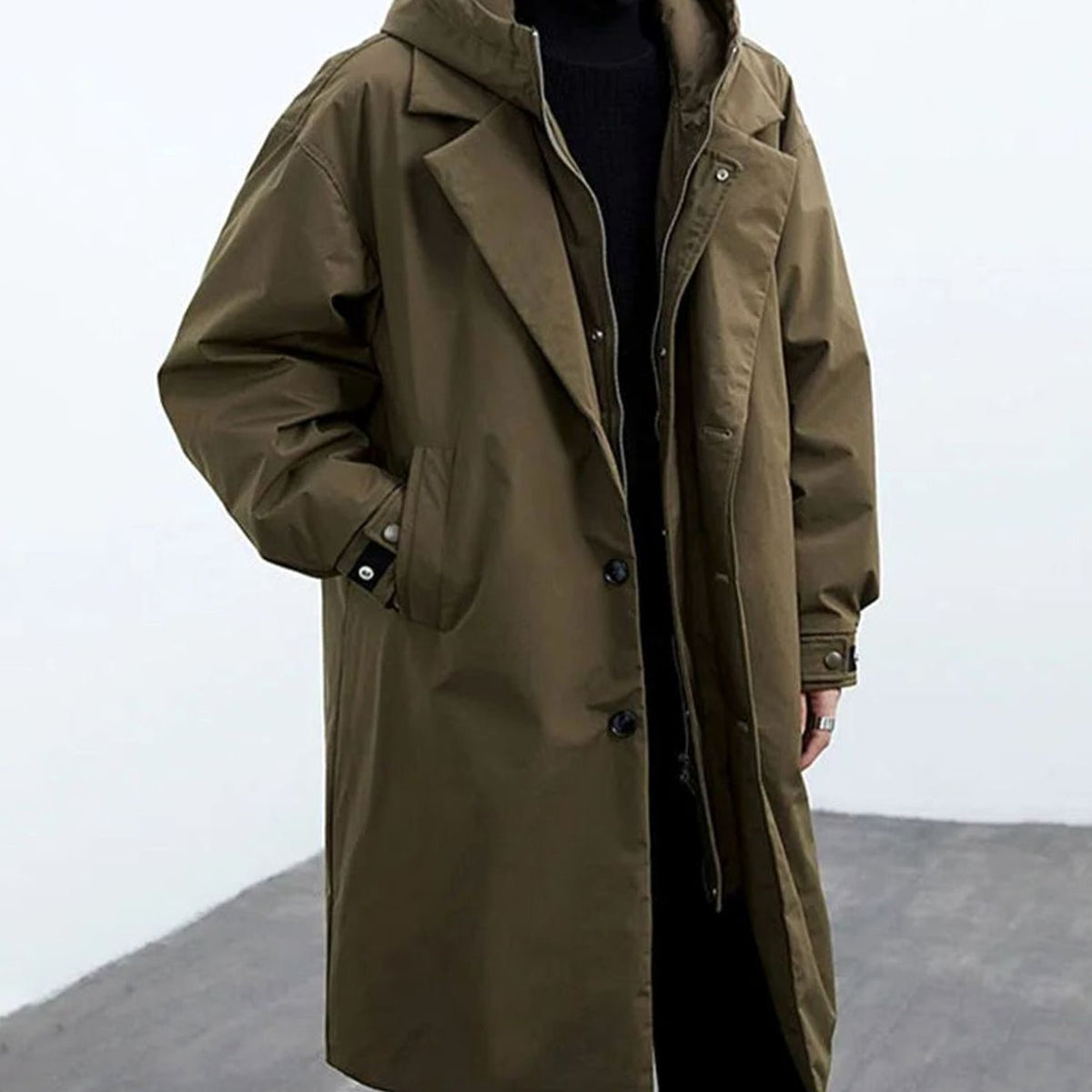 Ryan Men's Water-Resistant Hooded Insulated Long Trench Coat - Relaxed Fit