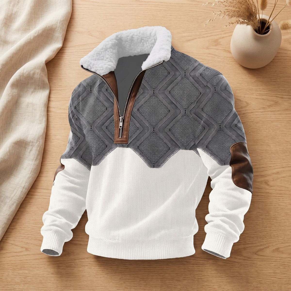 Ryan | Men's Colourblock Fleece-Collar Quarter-Zip Turtleneck Sweater
