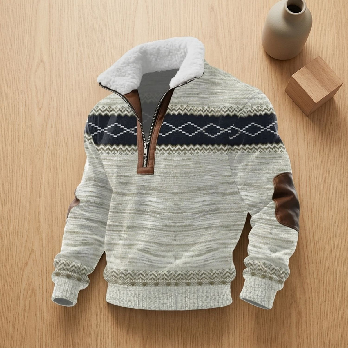 Ryan | Men's Colourblock Fleece-Collar Quarter-Zip Turtleneck Sweater