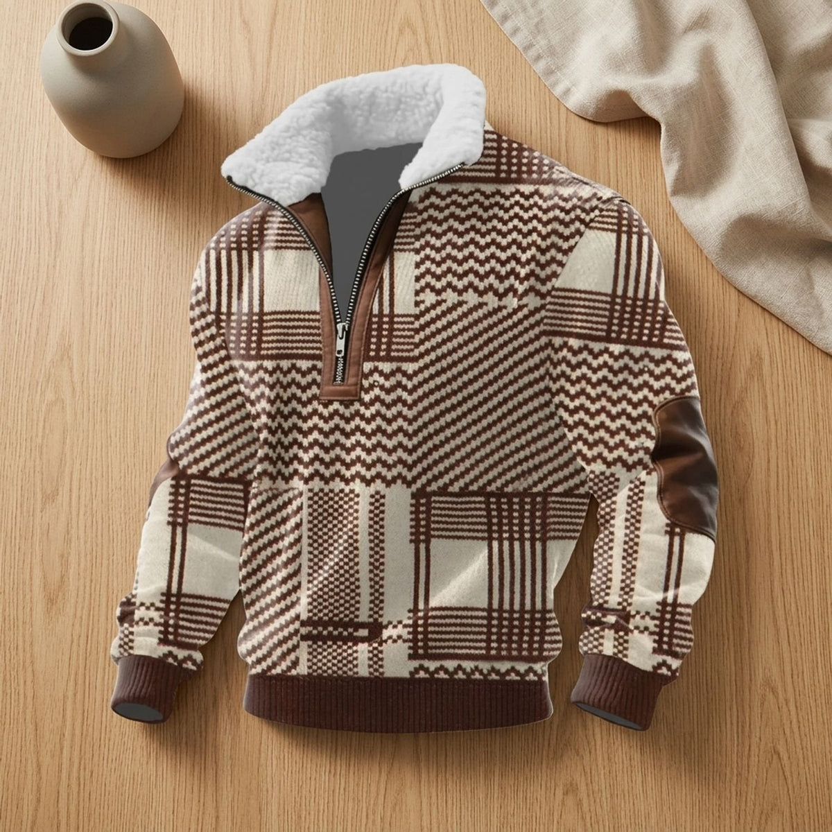 Ryan | Men's Colourblock Fleece-Collar Quarter-Zip Turtleneck Sweater