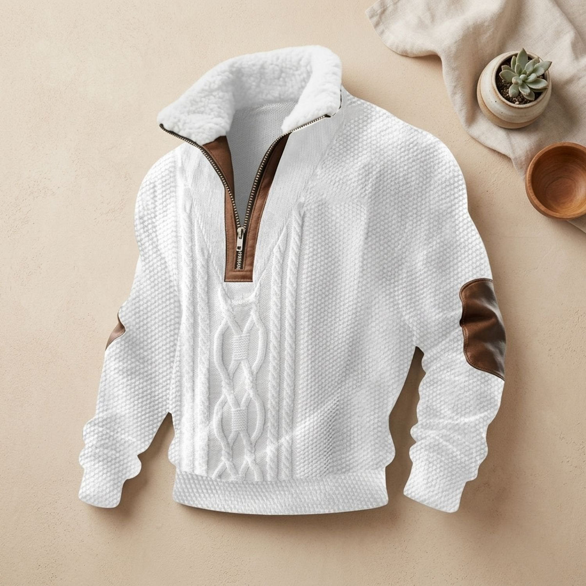 Ryan | Men's Colourblock Fleece-Collar Quarter-Zip Turtleneck Sweater