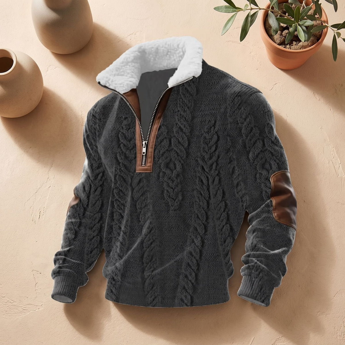 Ryan | Men's Colourblock Fleece-Collar Quarter-Zip Turtleneck Sweater