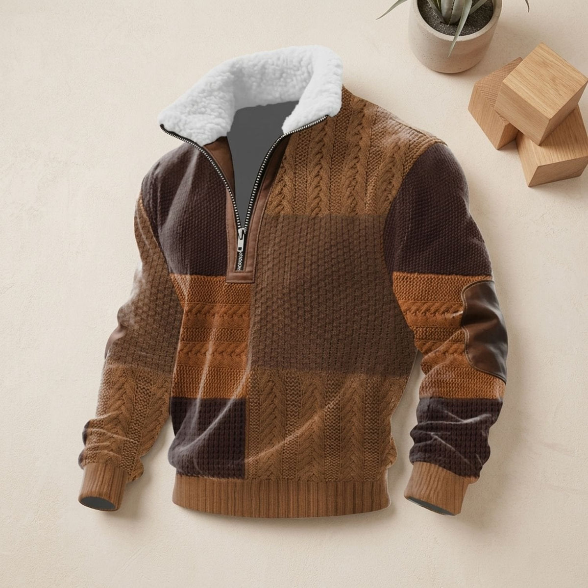 Ryan | Men's Colourblock Fleece-Collar Quarter-Zip Turtleneck Sweater