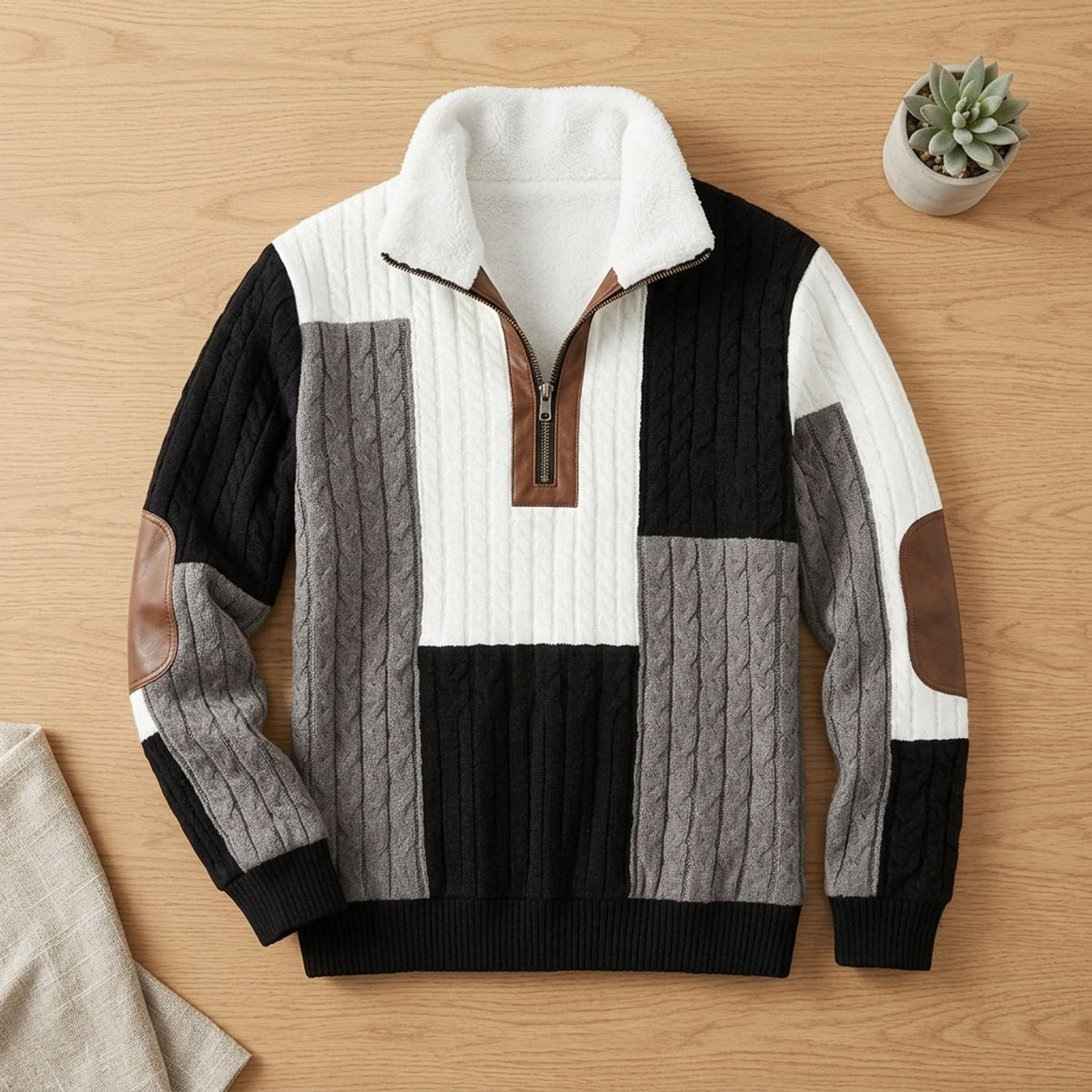 Ryan | Men's Colourblock Fleece-Collar Quarter-Zip Turtleneck Sweater