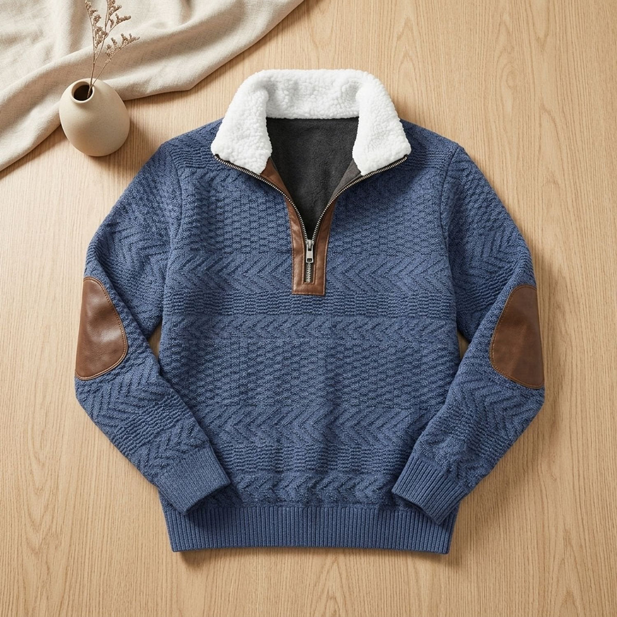 Ryan | Men's Colourblock Fleece-Collar Quarter-Zip Turtleneck Sweater