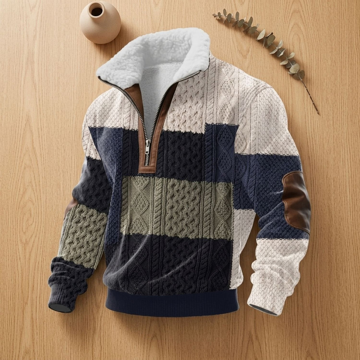 Ryan | Men's Colourblock Fleece-Collar Quarter-Zip Turtleneck Sweater