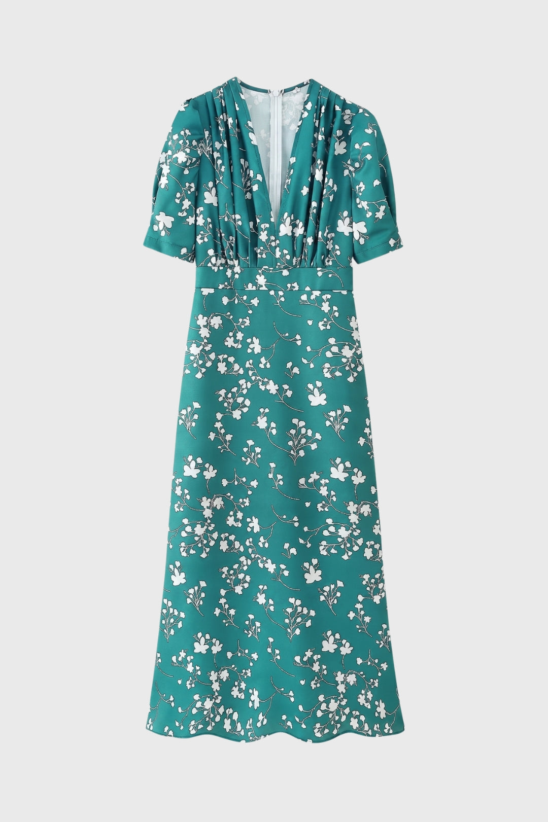 Midi Dress Ladies Floral Print V-Neck Short Sleeves Fitted
