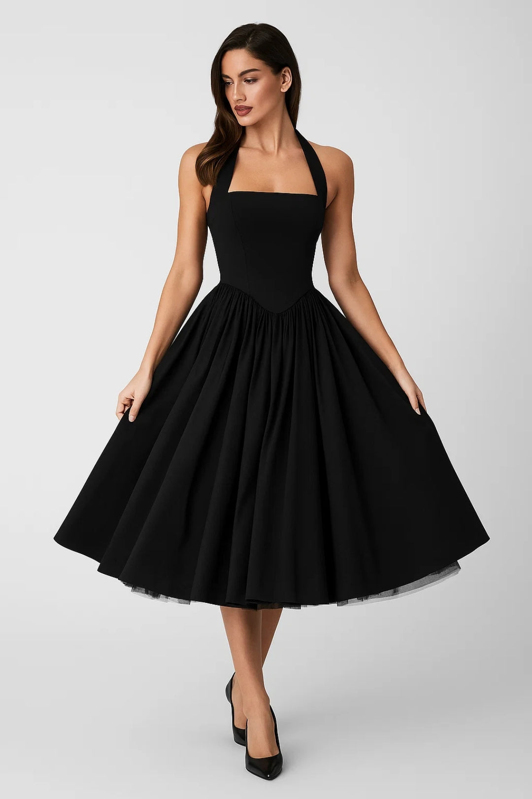 Midi Dress Ladies Halter Neck A-line Formal Party