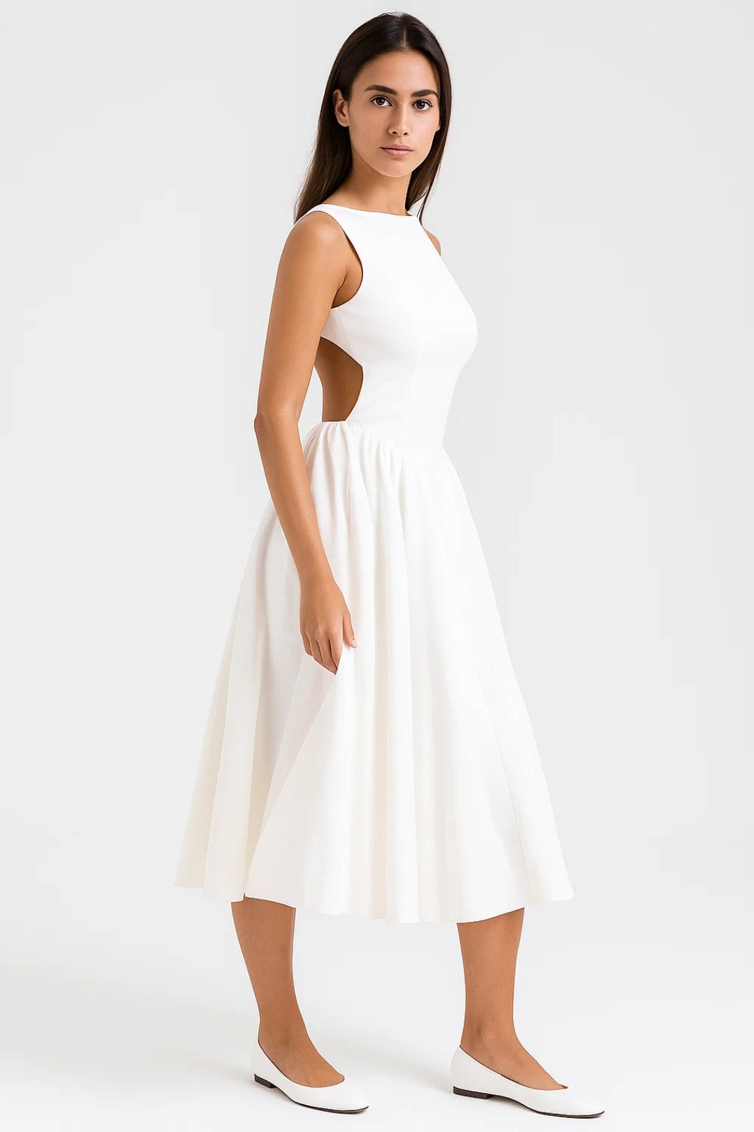 Midi Dress Ladies Open Back Fitted Casual Summer