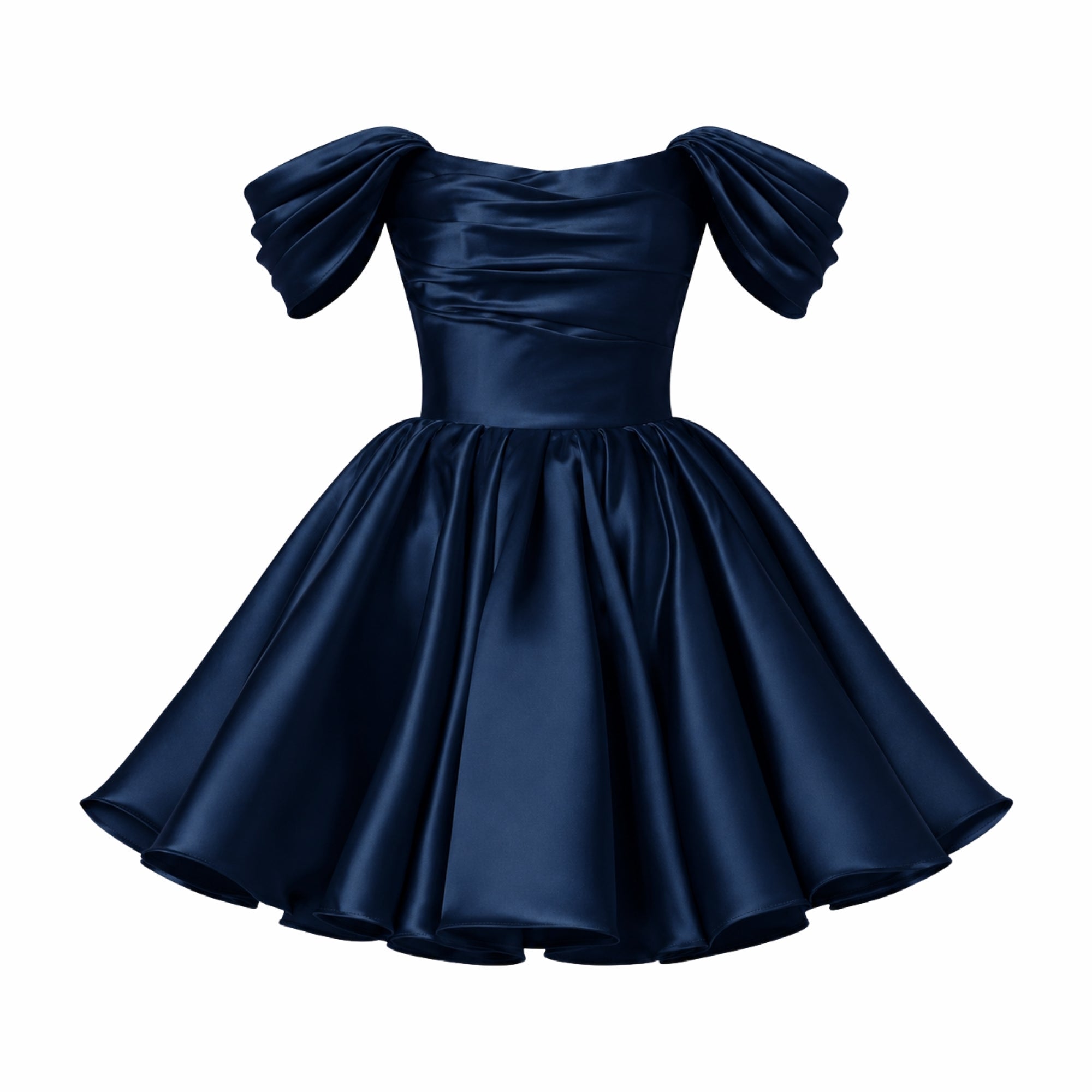 Mini Dress for Ladies Satin Off Shoulder Puff Sleeves
