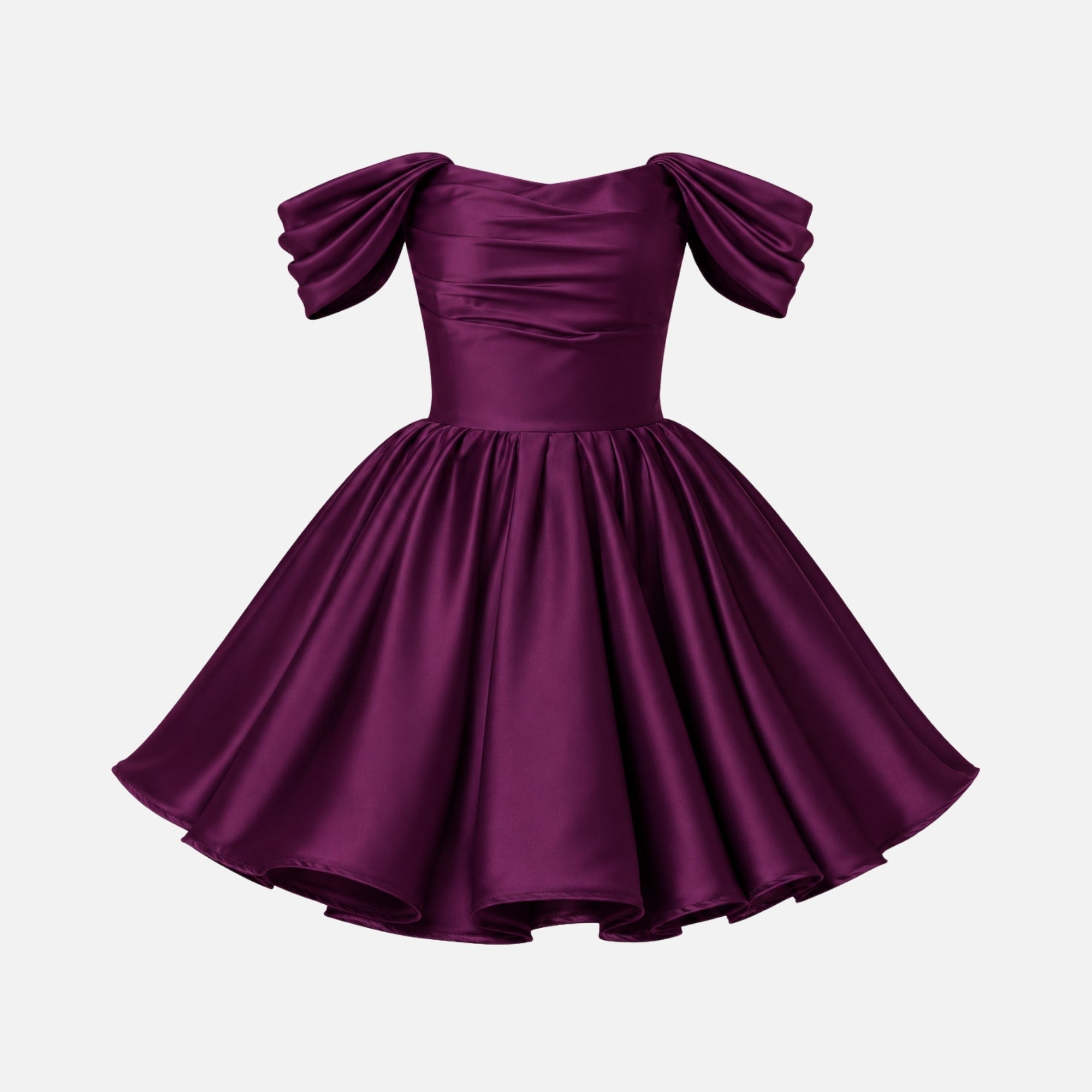 Mini Dress for Ladies Satin Off Shoulder Puff Sleeves