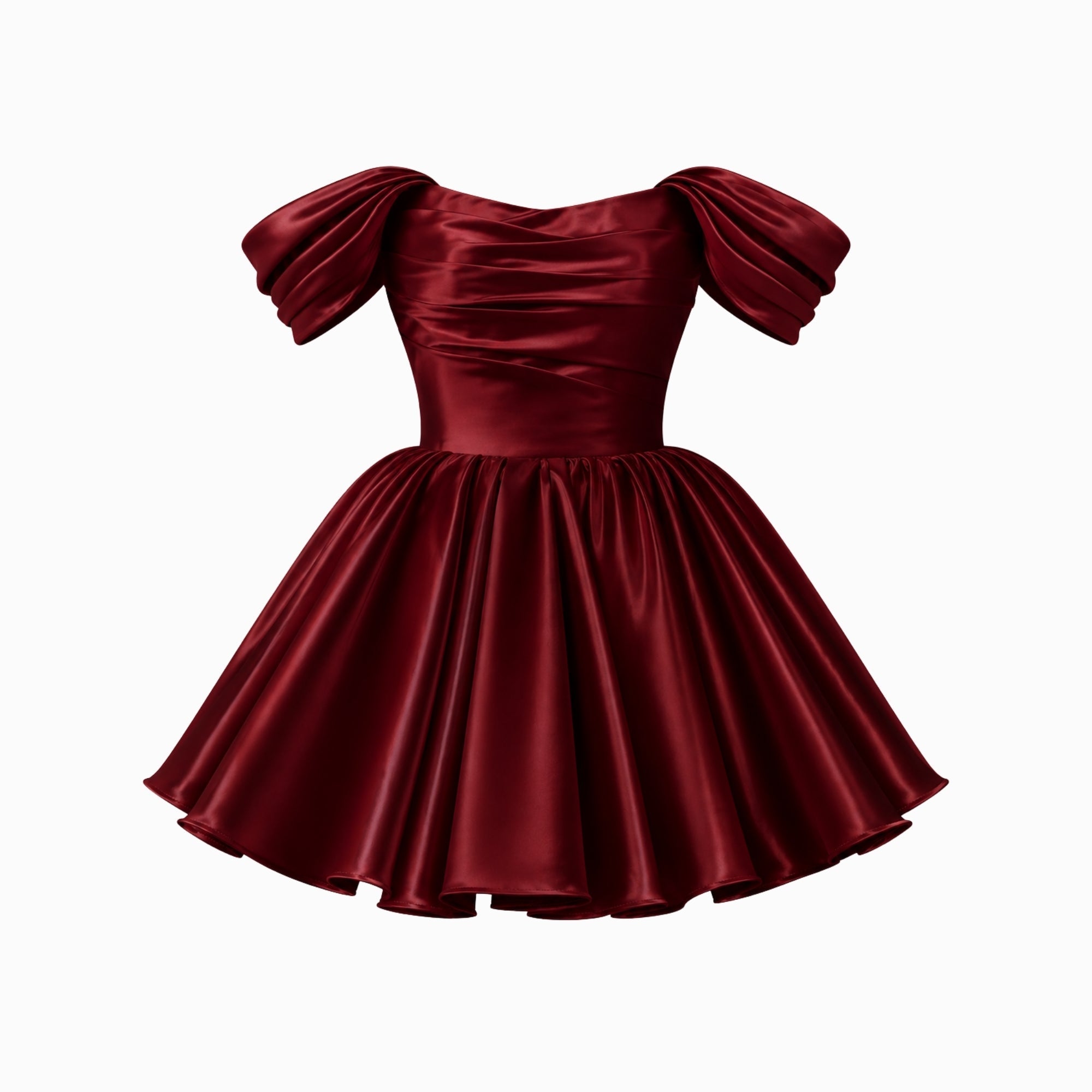 Mini Dress for Ladies Satin Off Shoulder Puff Sleeves