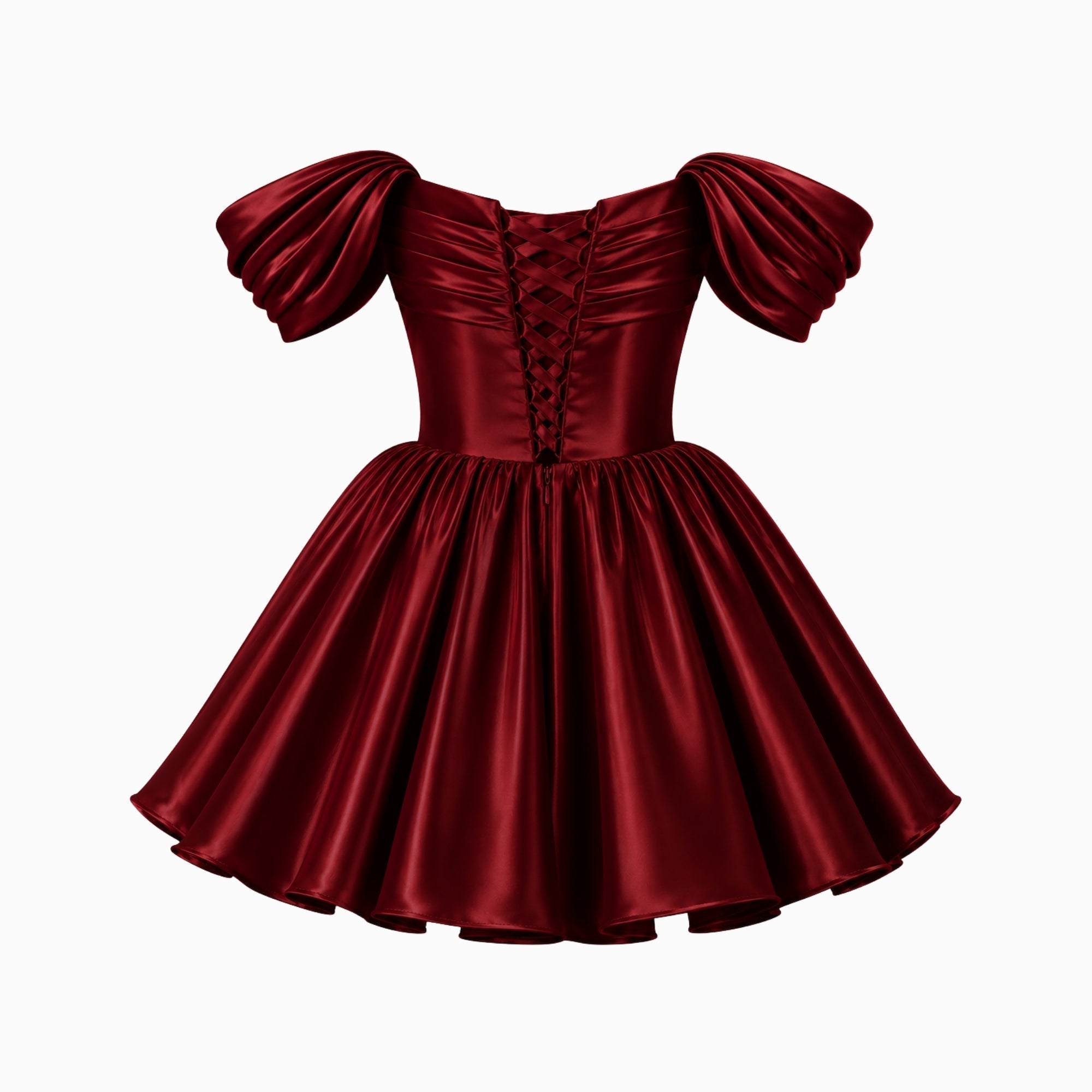 Mini Dress for Ladies Satin Off Shoulder Puff Sleeves