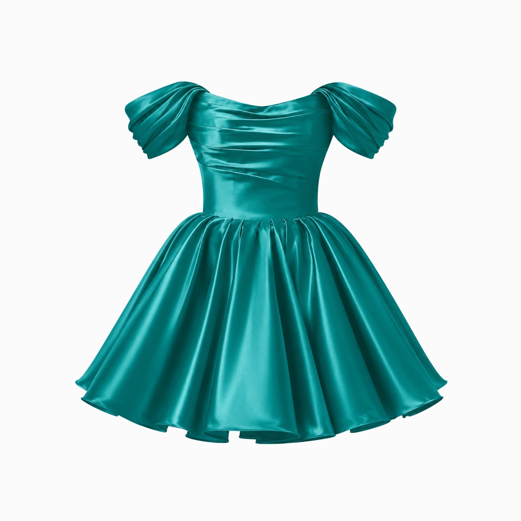 Mini Dress for Ladies Satin Off Shoulder Puff Sleeves