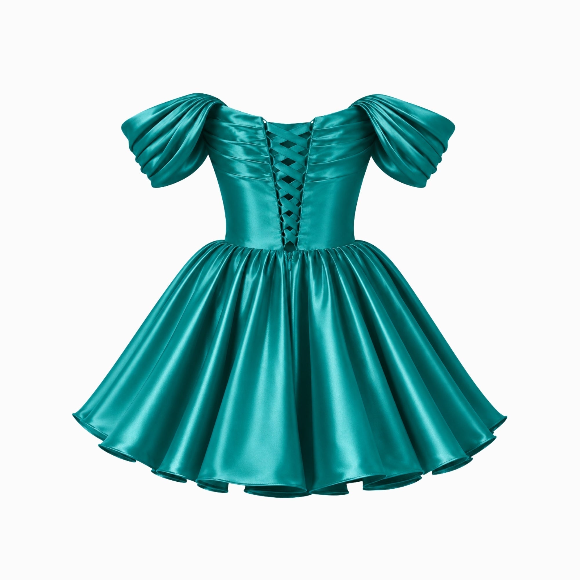 Mini Dress for Ladies Satin Off Shoulder Puff Sleeves