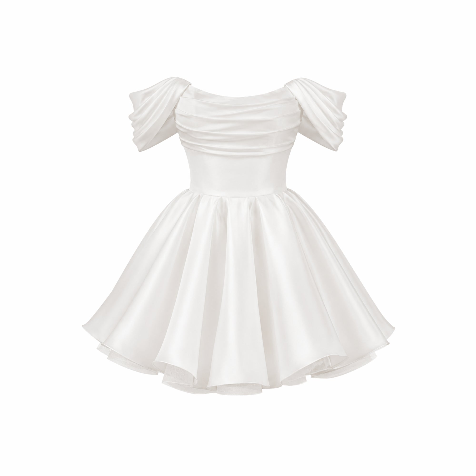 Mini Dress for Ladies Satin Off Shoulder Puff Sleeves
