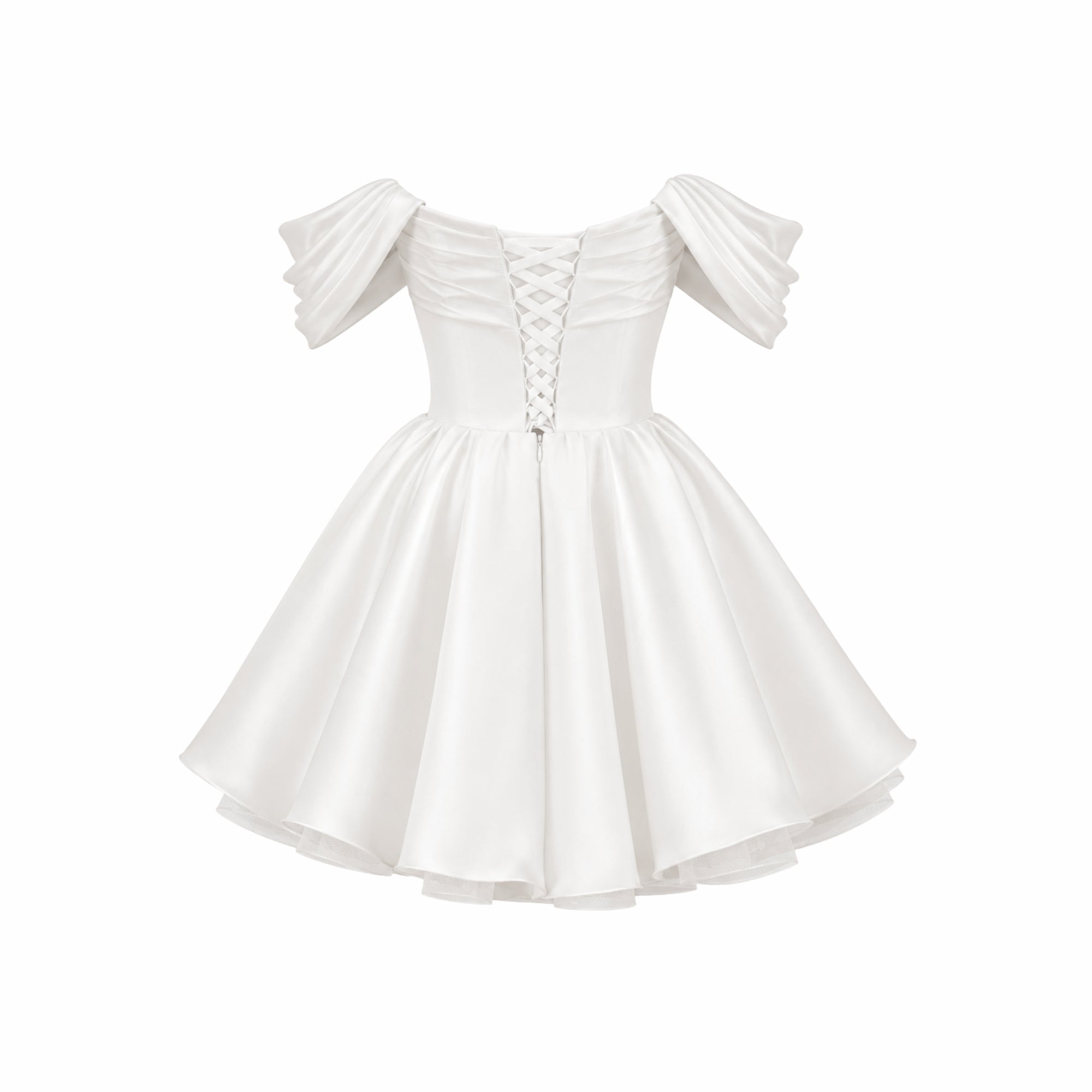 Mini Dress for Ladies Satin Off Shoulder Puff Sleeves