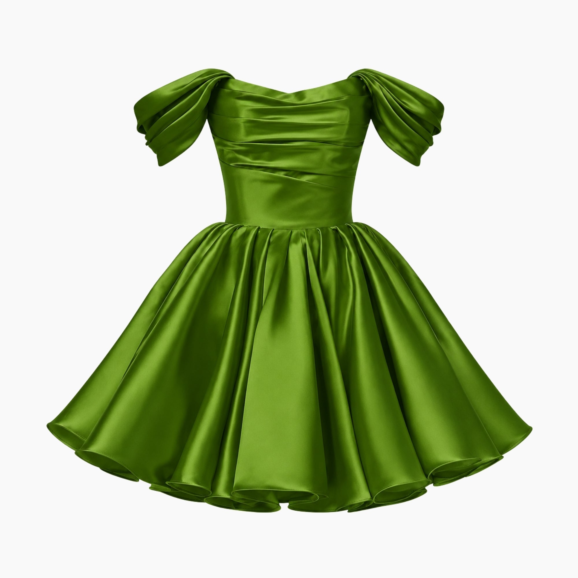 Mini Dress for Ladies Satin Off Shoulder Puff Sleeves