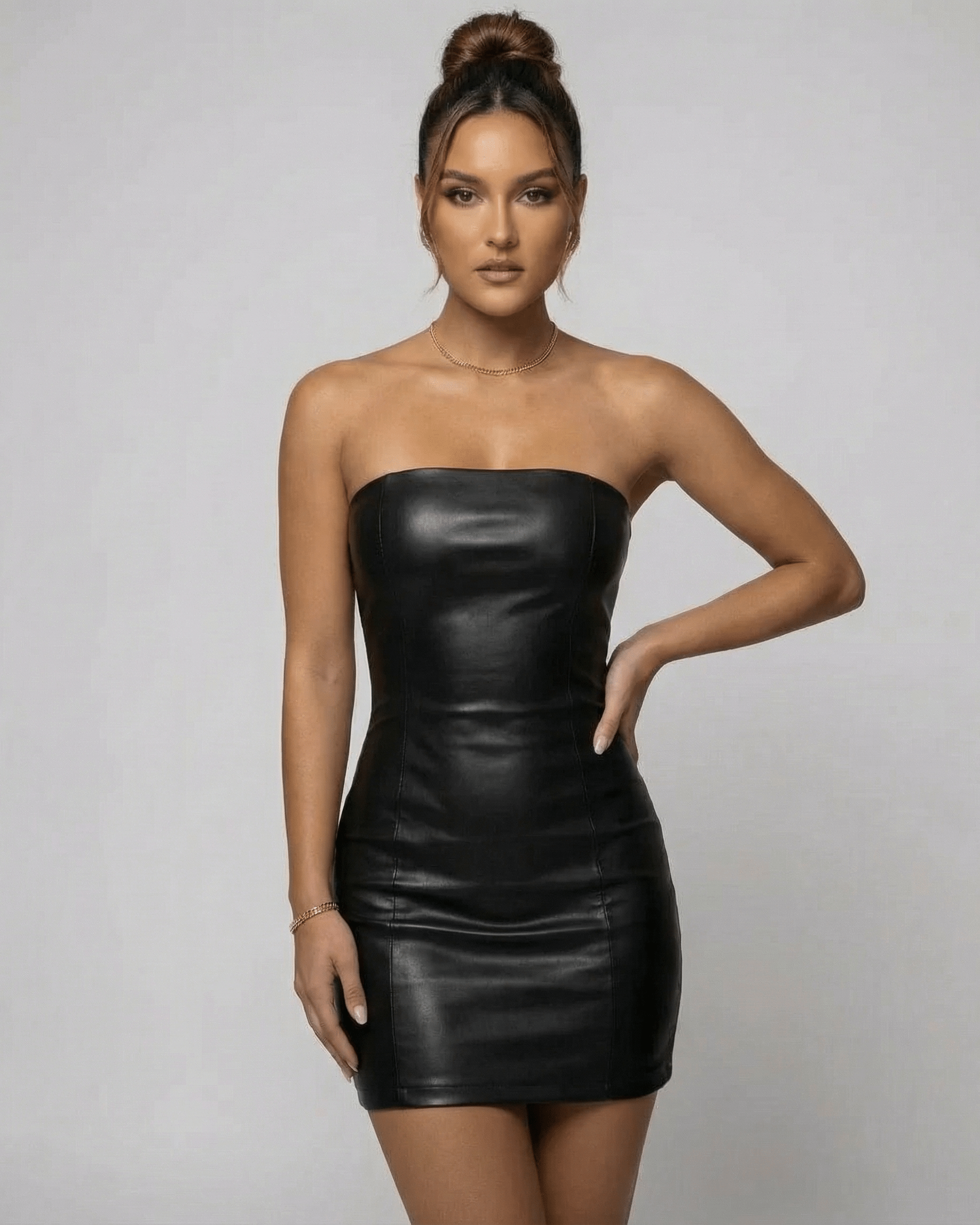 Mini Dress Ladies Strapless Pencil Silhouette Synthetic Black