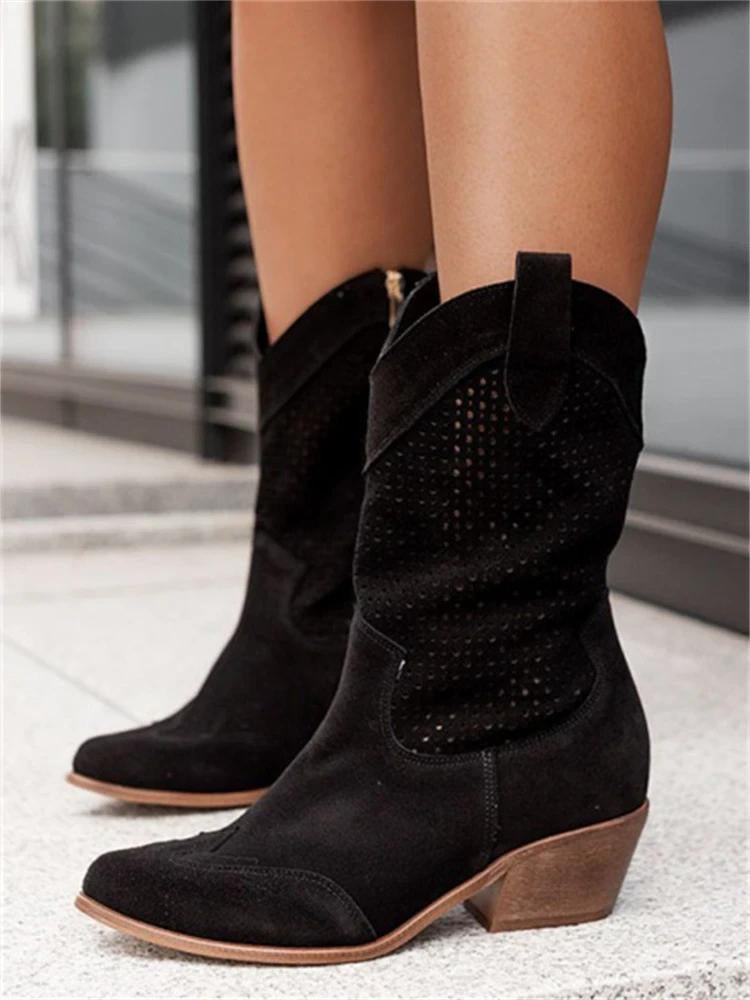 Fashionable Ladies' Ankle Boots with Perforated Design