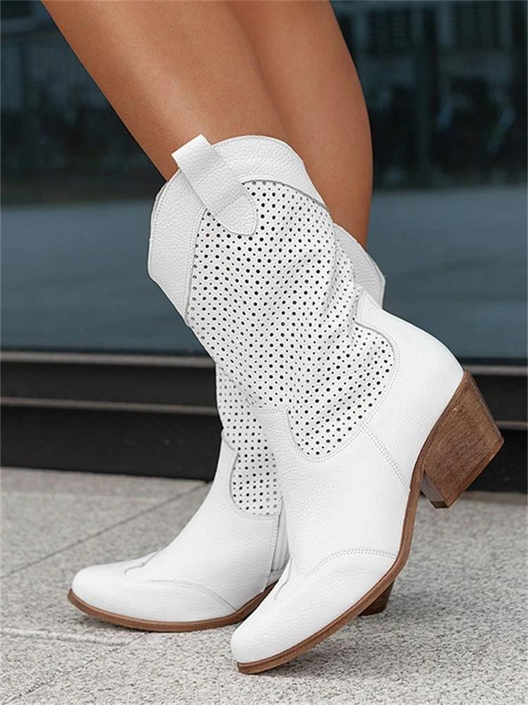 Fashionable Ladies' Ankle Boots with Perforated Design