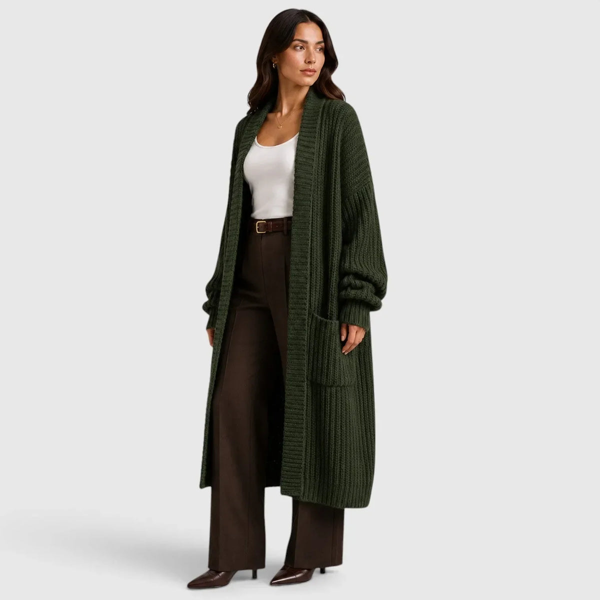 Long Women's Knitted Waistcoat with Pockets