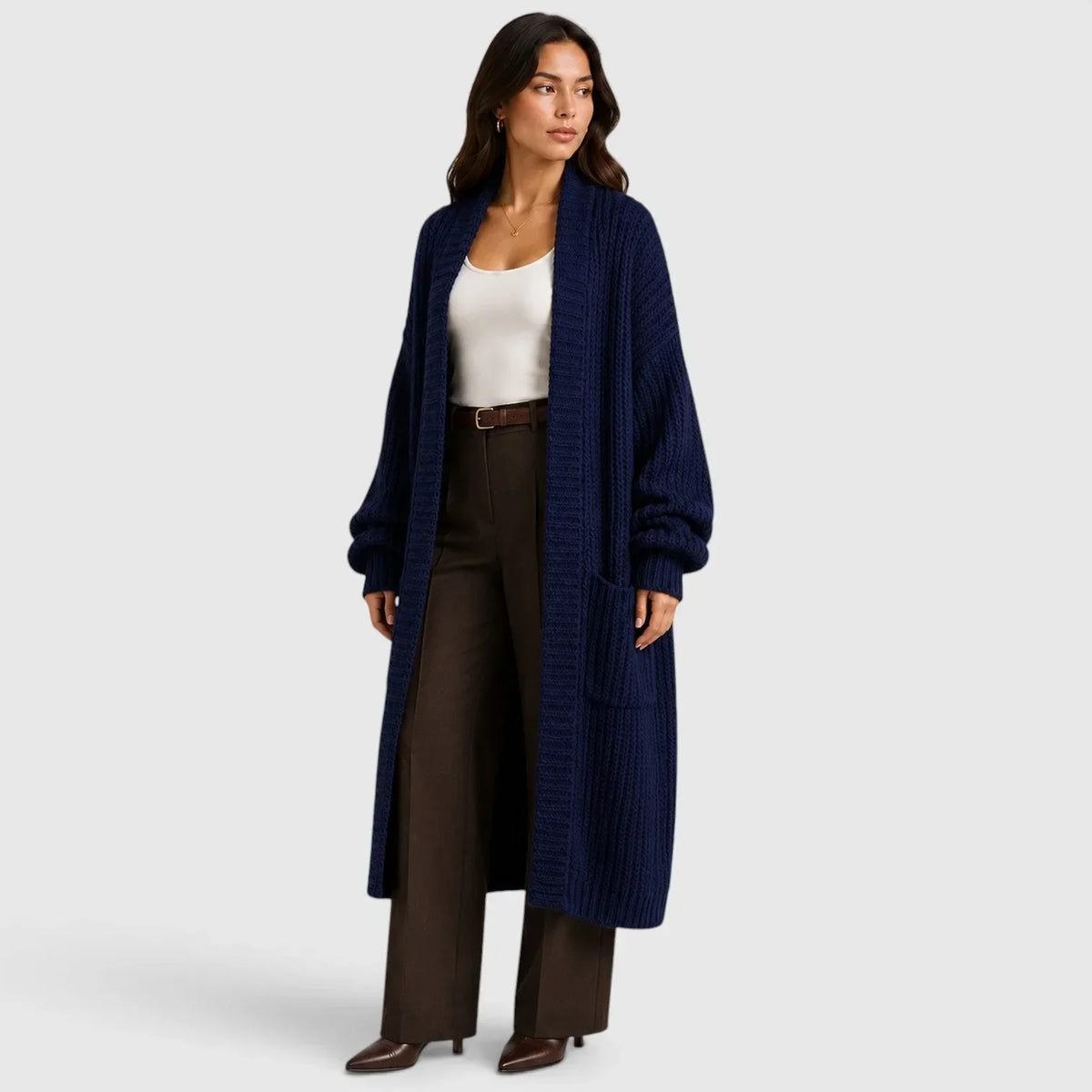 Long Women's Knitted Waistcoat with Pockets