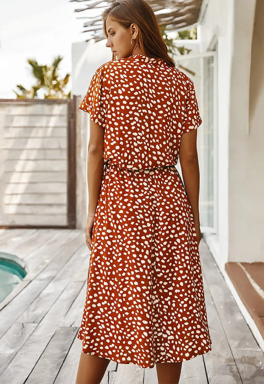 Nomi – Women’s Midi Dress with Adjustable Waist and Summer Print