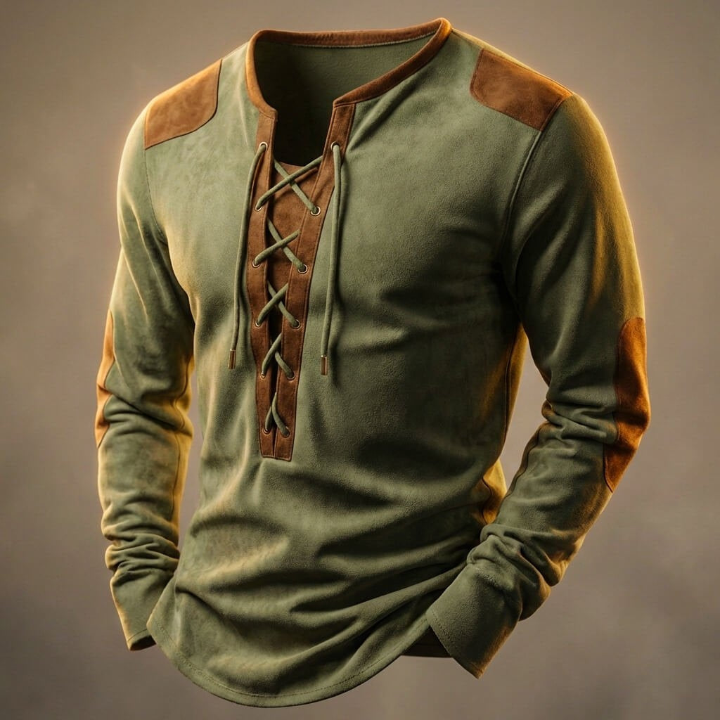 Nonchalant Long Sleeve with Lace Neck and Contrast Panels for Men