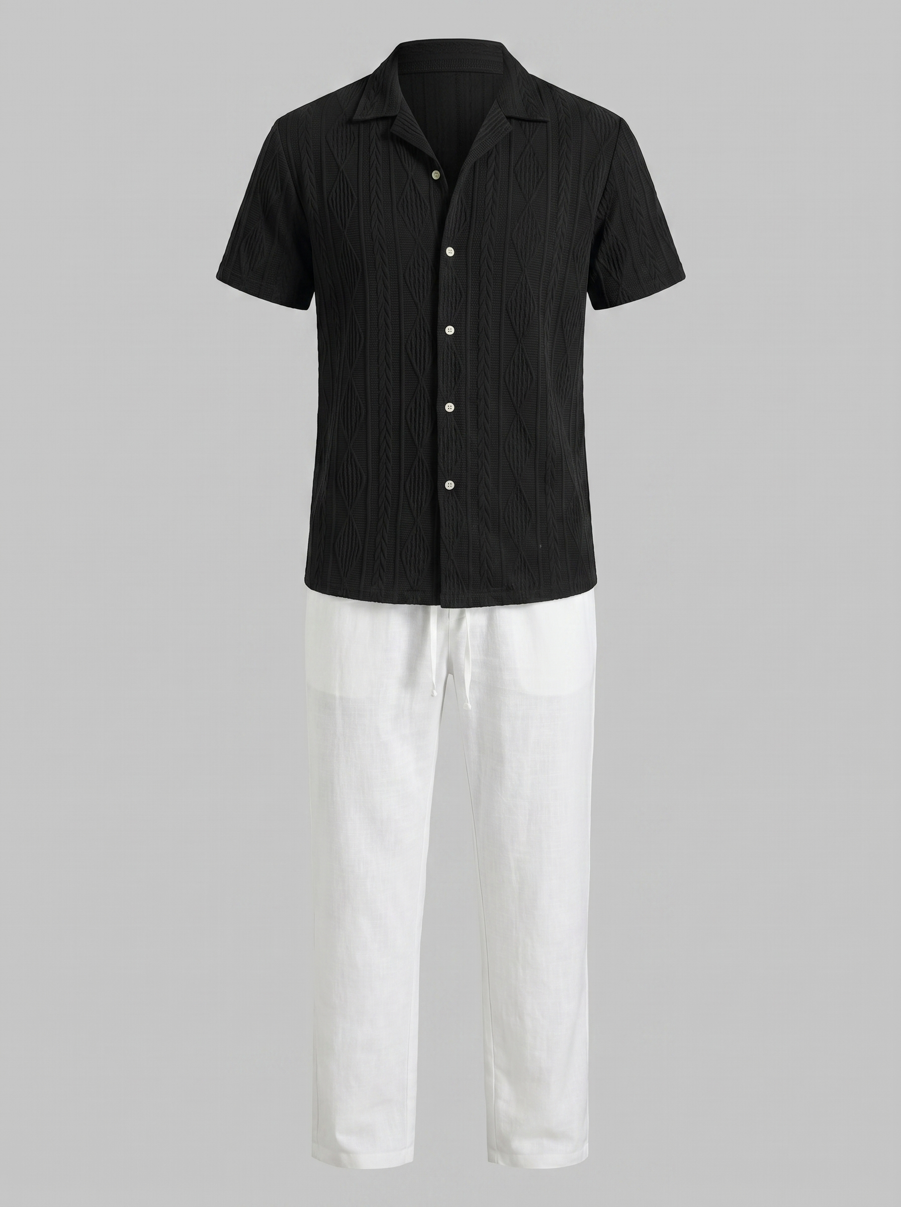 Open-Knit Shirt and Trousers Set for Men - Summer Casual