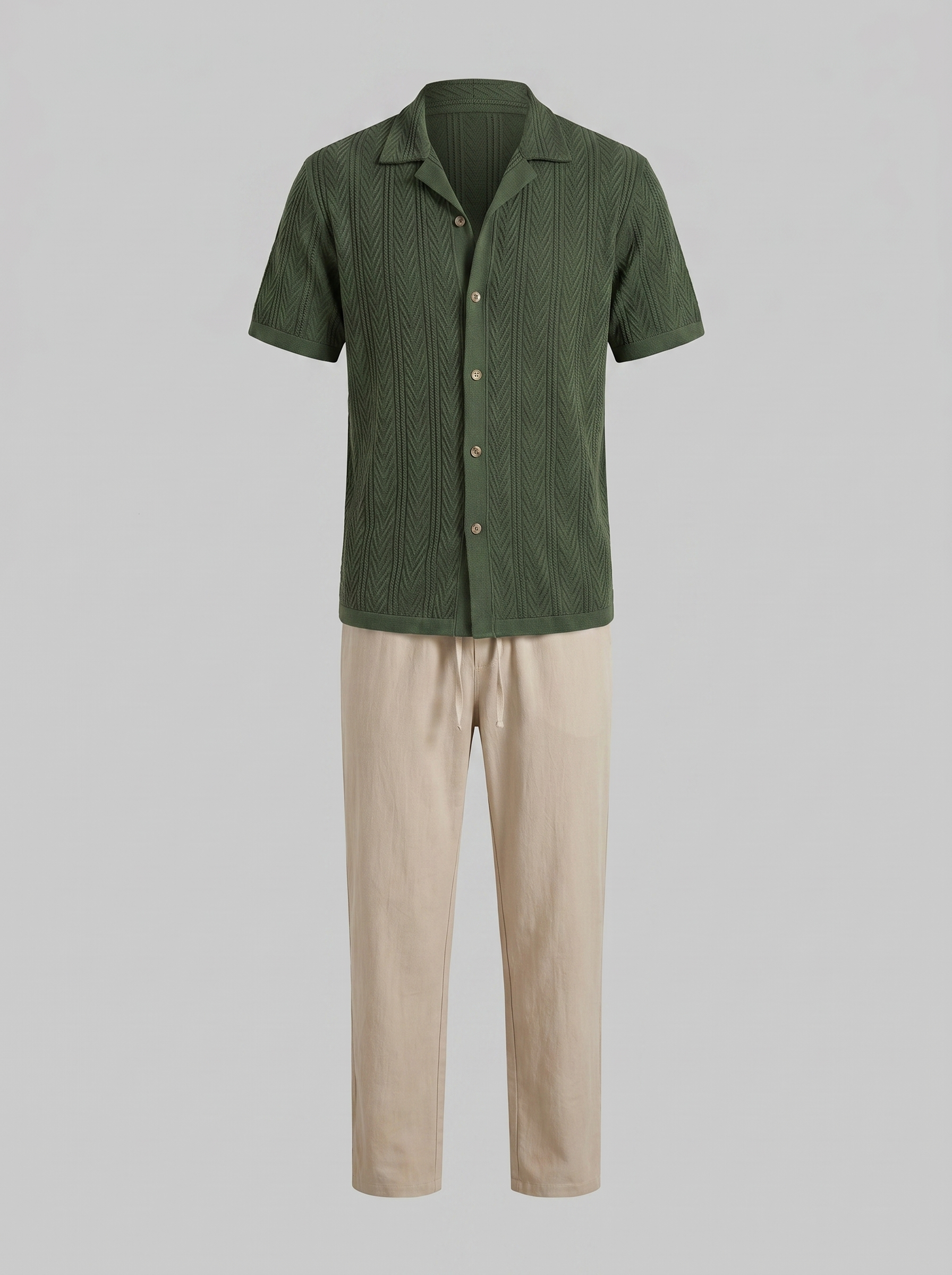 Open-Knit Shirt and Trousers Set for Men - Summer Casual