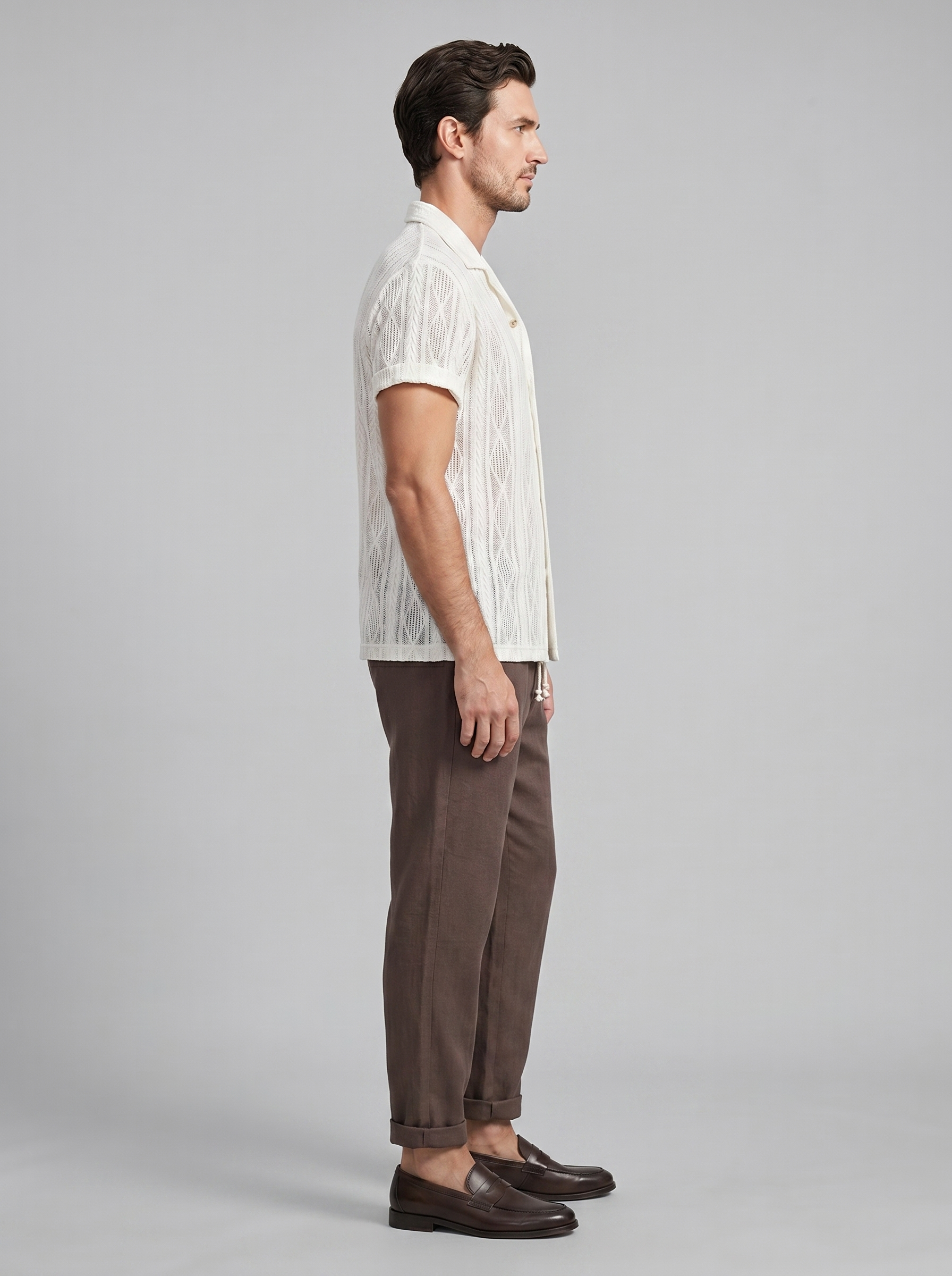 Open-Knit Shirt and Trousers Set for Men - Summer Casual