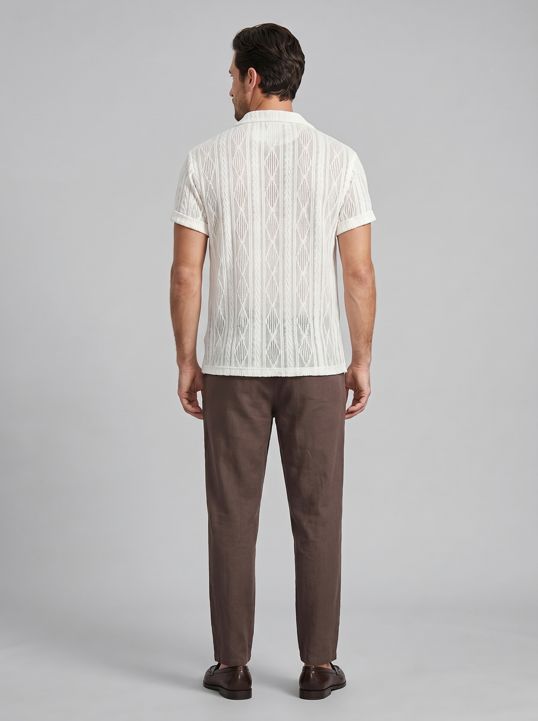 Open-Knit Shirt and Trousers Set for Men - Summer Casual