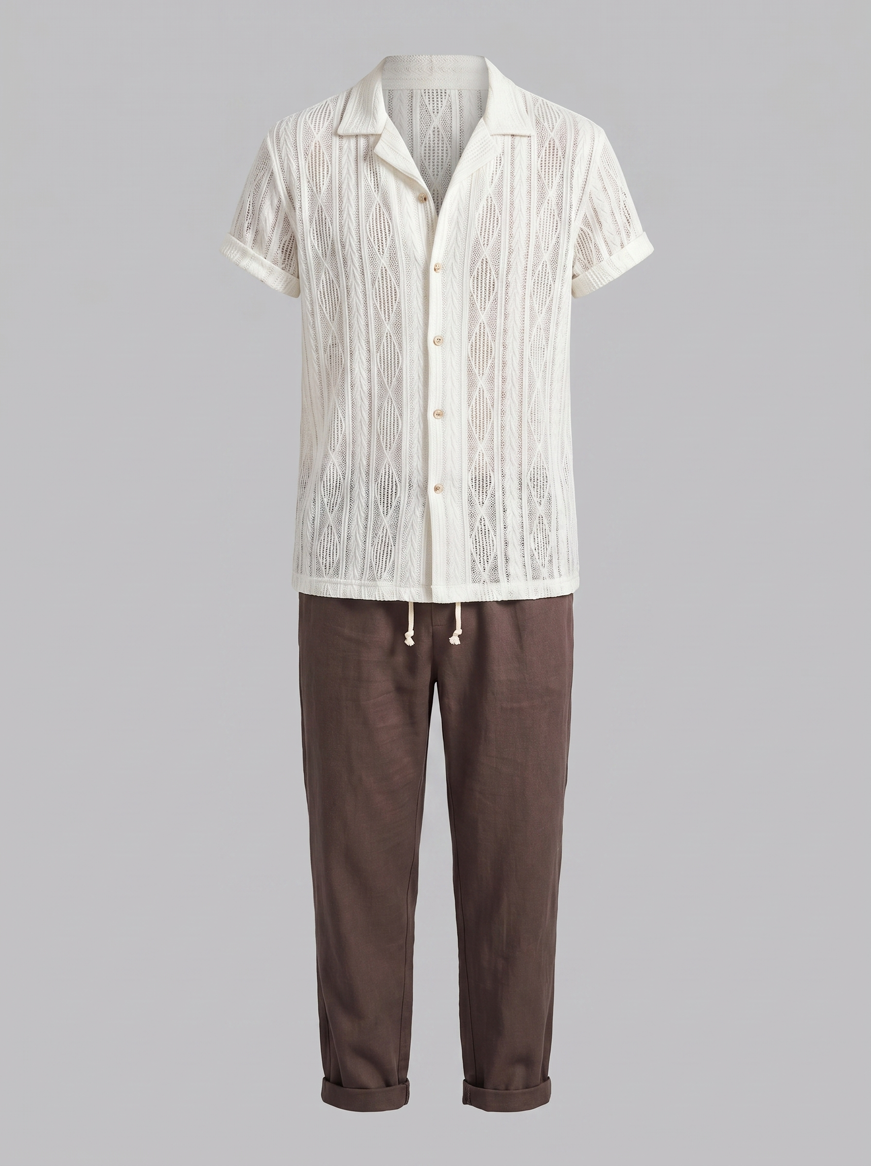 Open-Knit Shirt and Trousers Set for Men - Summer Casual